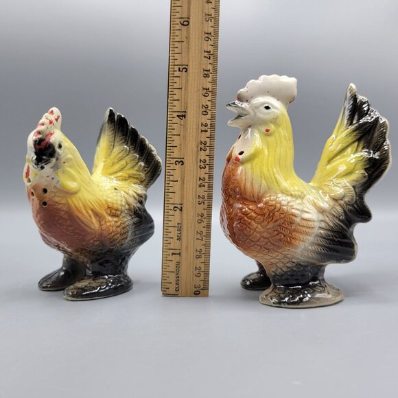 Vintage Rooster & Hen Ceramic Salt & Pepper Shakers Hand Painted Japan Farmhouse - Picture 12 of 12
